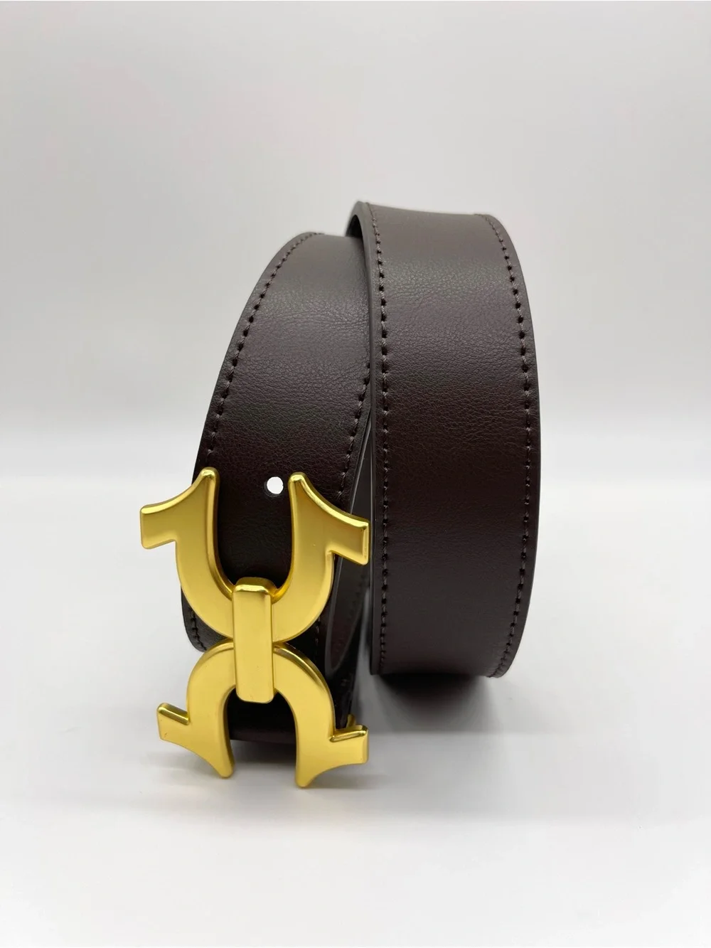 True Religion Double Horseshoe Belt Brown Gold Size 34 Brand New NWT Y2K